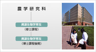 農学研究科には、資源生物学専攻(修士課程)と資源生物学専攻(博士課後期)がある
