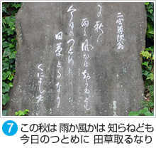 ⑦ この秋は 雨か風かは 知らねども 今日のつとめに 田草取るなり